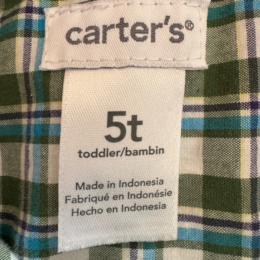 Carter's Green and White Plaid Button Down Shirt
